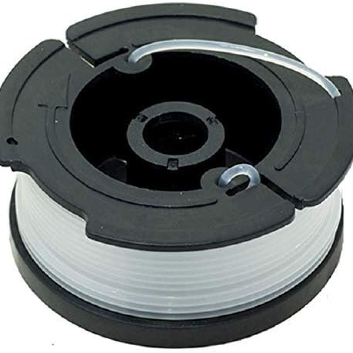 Zwarte en grijze trimmerspoel met wit filament.