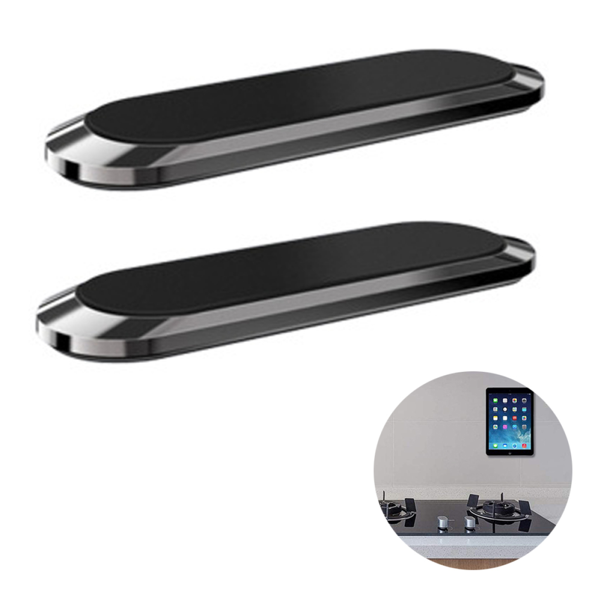 Zwei magnetische Telefonhalter und Tablet an der Wand.