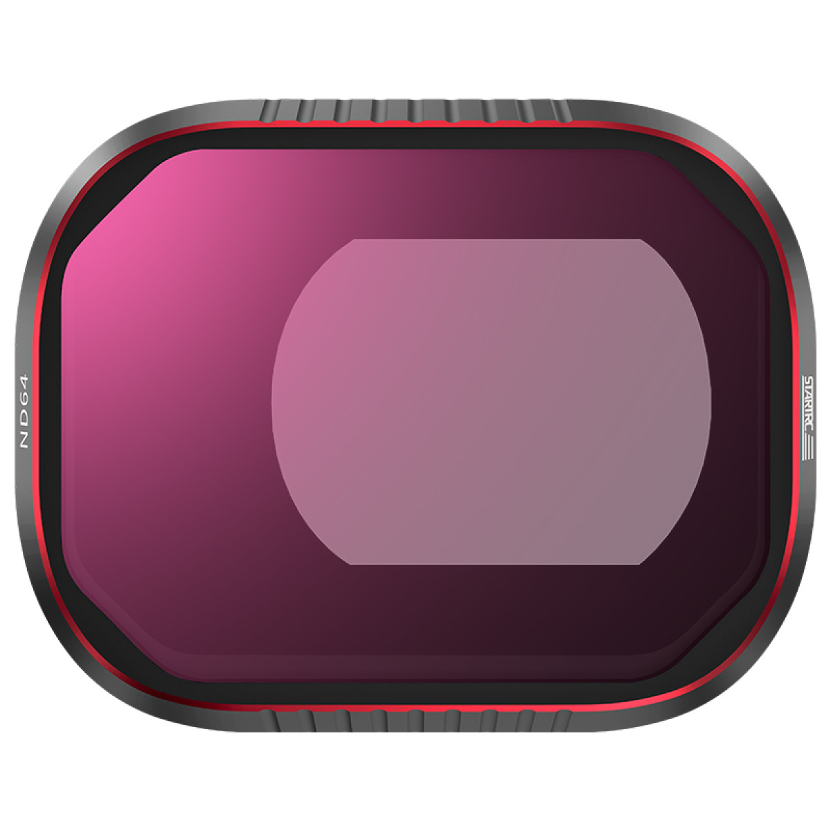 Een rood en zwart cameralensfilter.