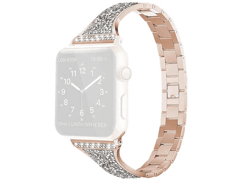 WIGENTO Diamant Style Stahl Design Band, Ersatzarmband, Apple, Watch Series 9 8 7 41 / 6 SE 5 4 40 / 3 2 1 38mm, Pink