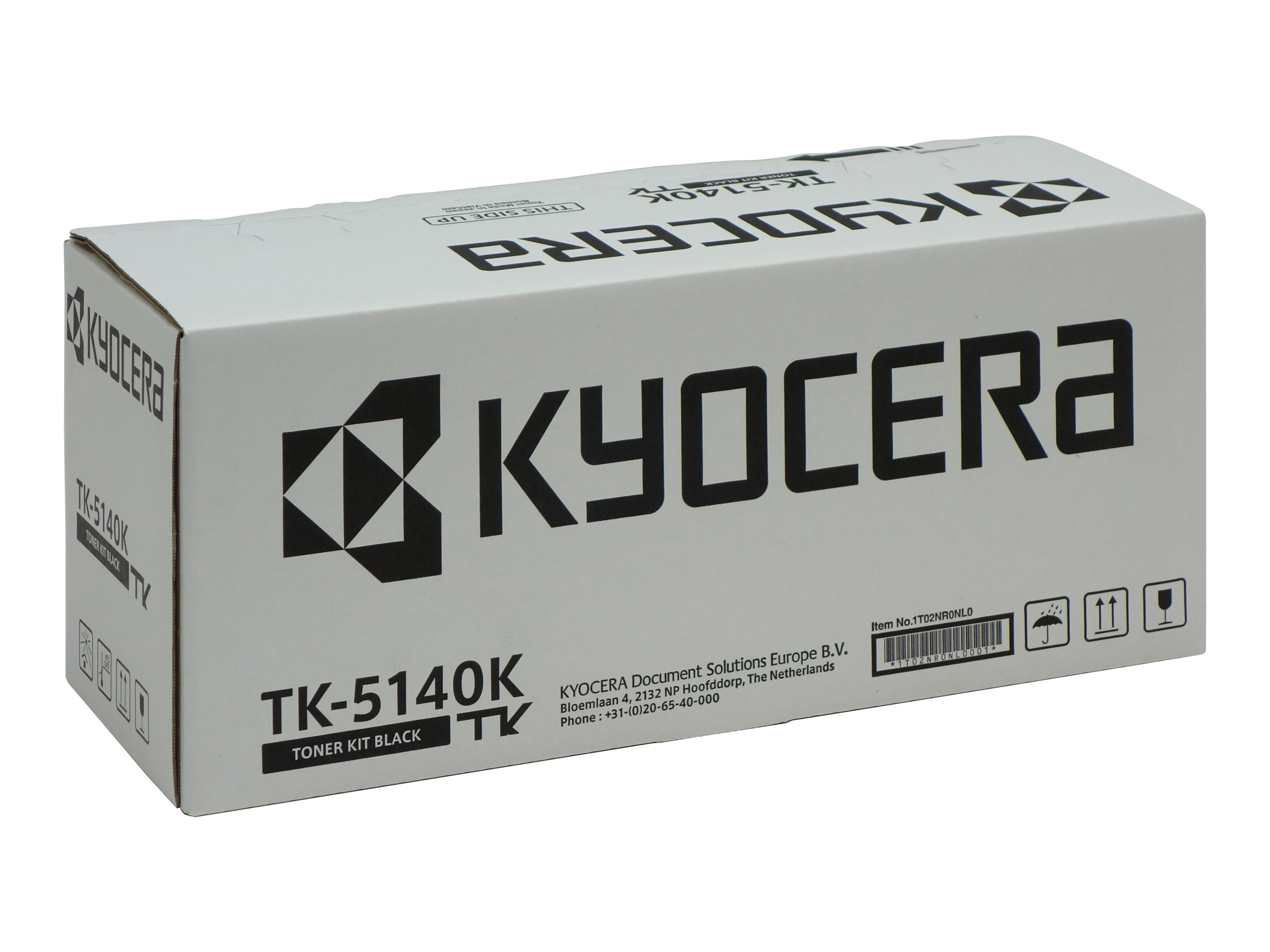 Pudełko z czarnym tonerem Kyocera TK-5140K z logo i informacjami o produkcie.