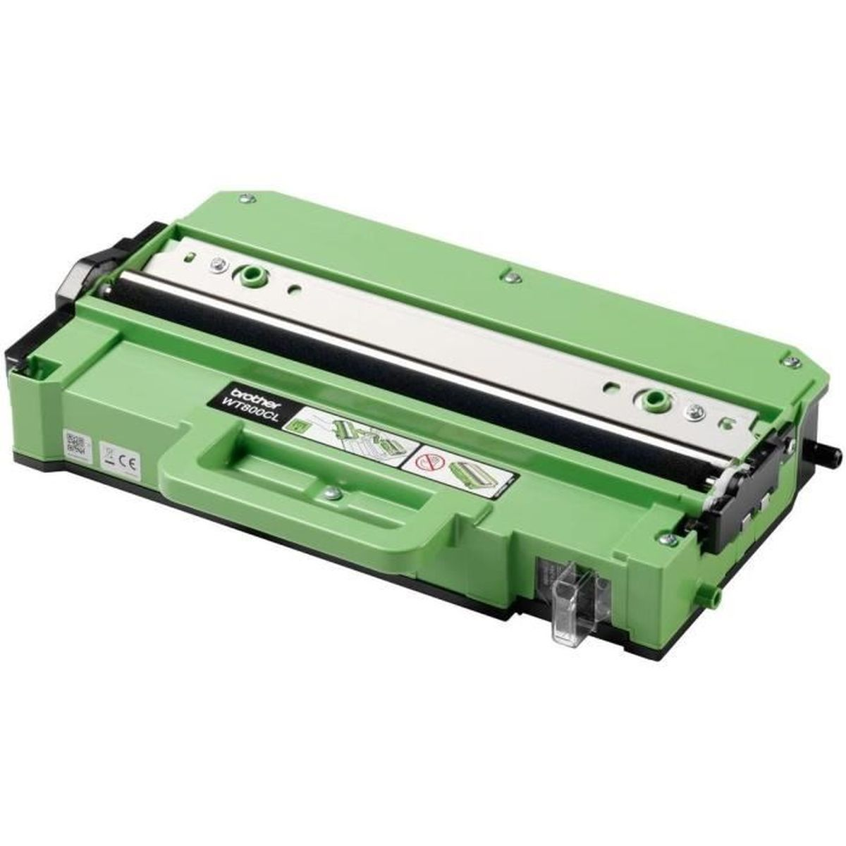 Zielony toner Brother. Ma uchwyt i etykietę.