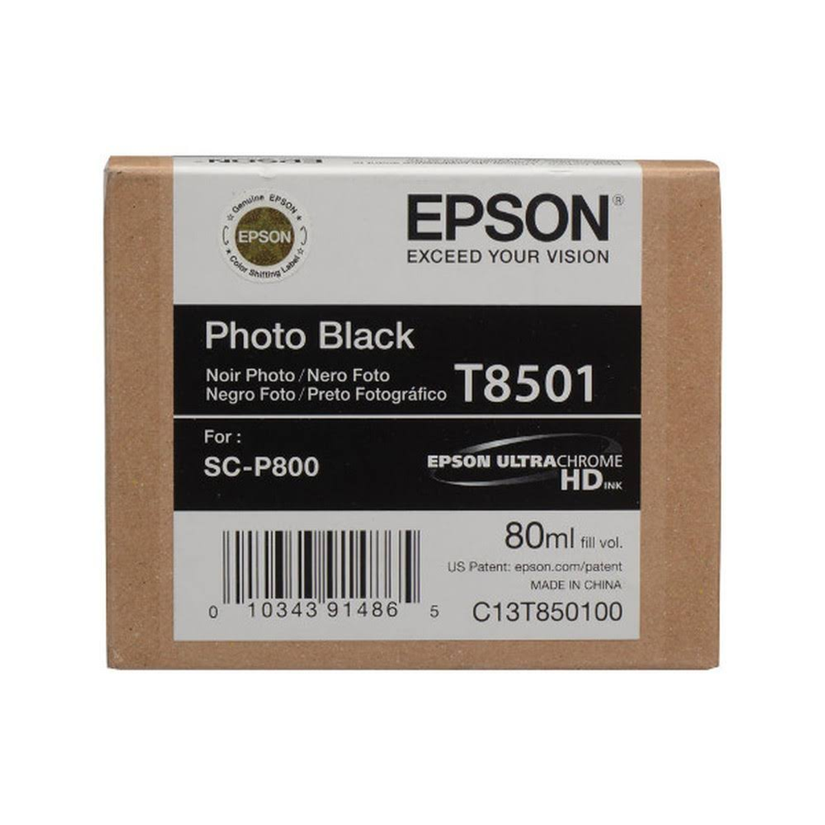 Caja de cartucho de tinta Epson con marca y texto.