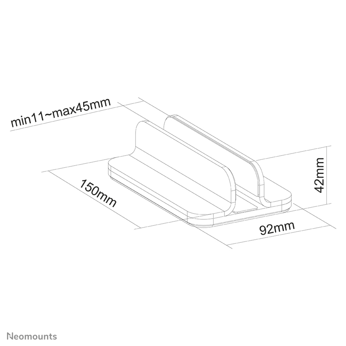 Technical drawing of a mount with dimensions: 150mm, 92mm, 42mm, min11-max45mm.