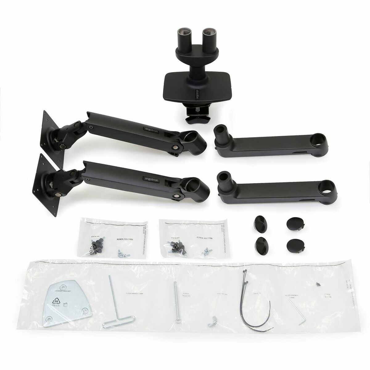 Ergotron monitor arms kit, black, with accessories.