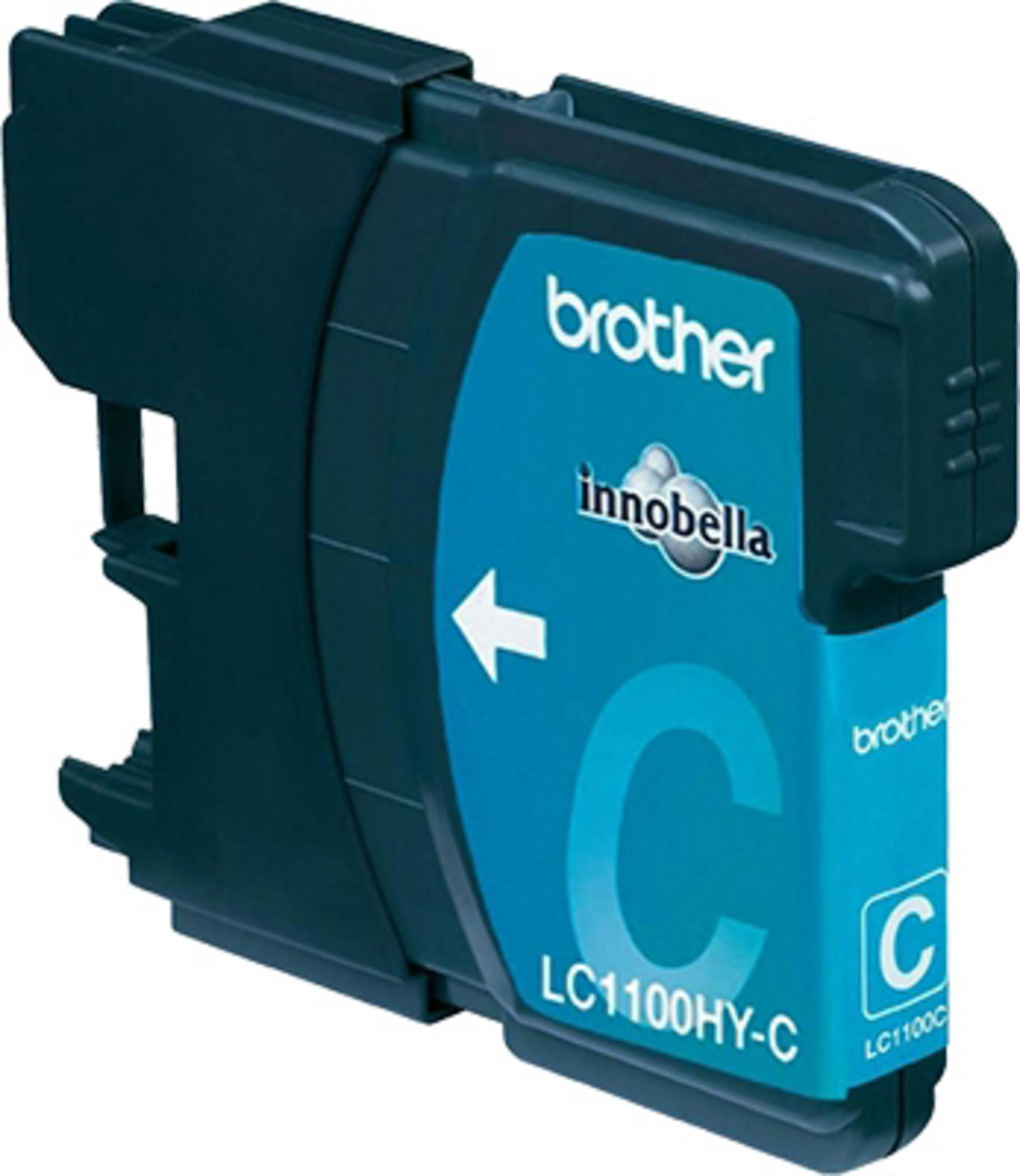 A cyan Brother ink cartridge. The label reads 'Brother innobella C'. The cartridge is mostly cyan.