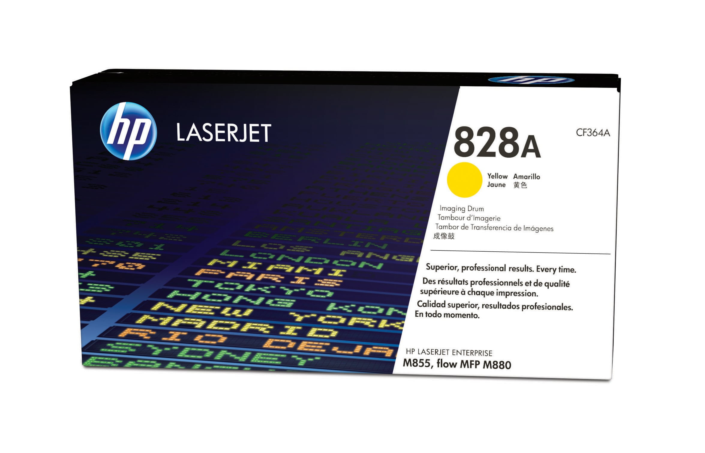 Scatola della cartuccia toner gialla HP LaserJet 828A.