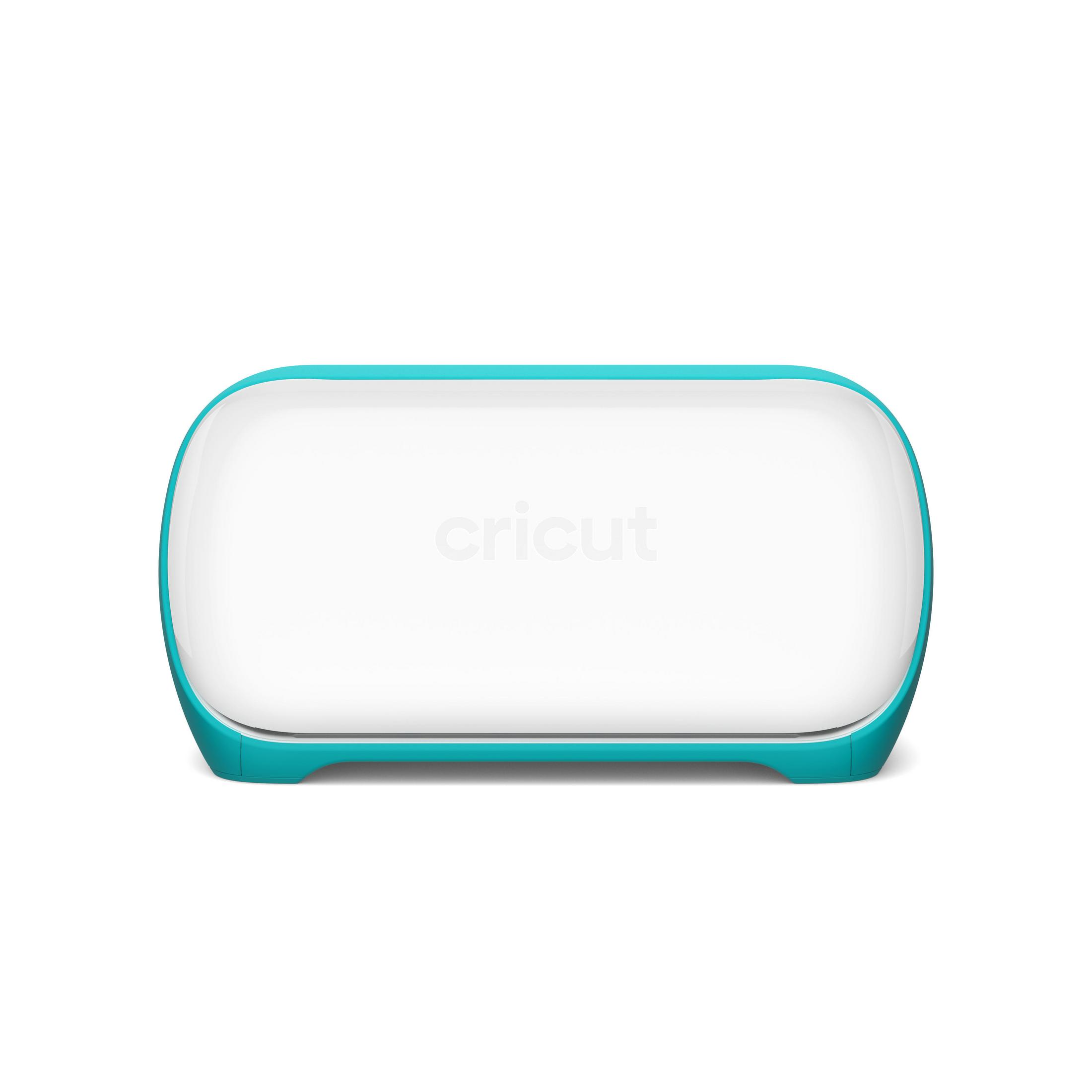 Eine weiße und teal Cricut-Maschine, entworfen für Bastelprojekte.