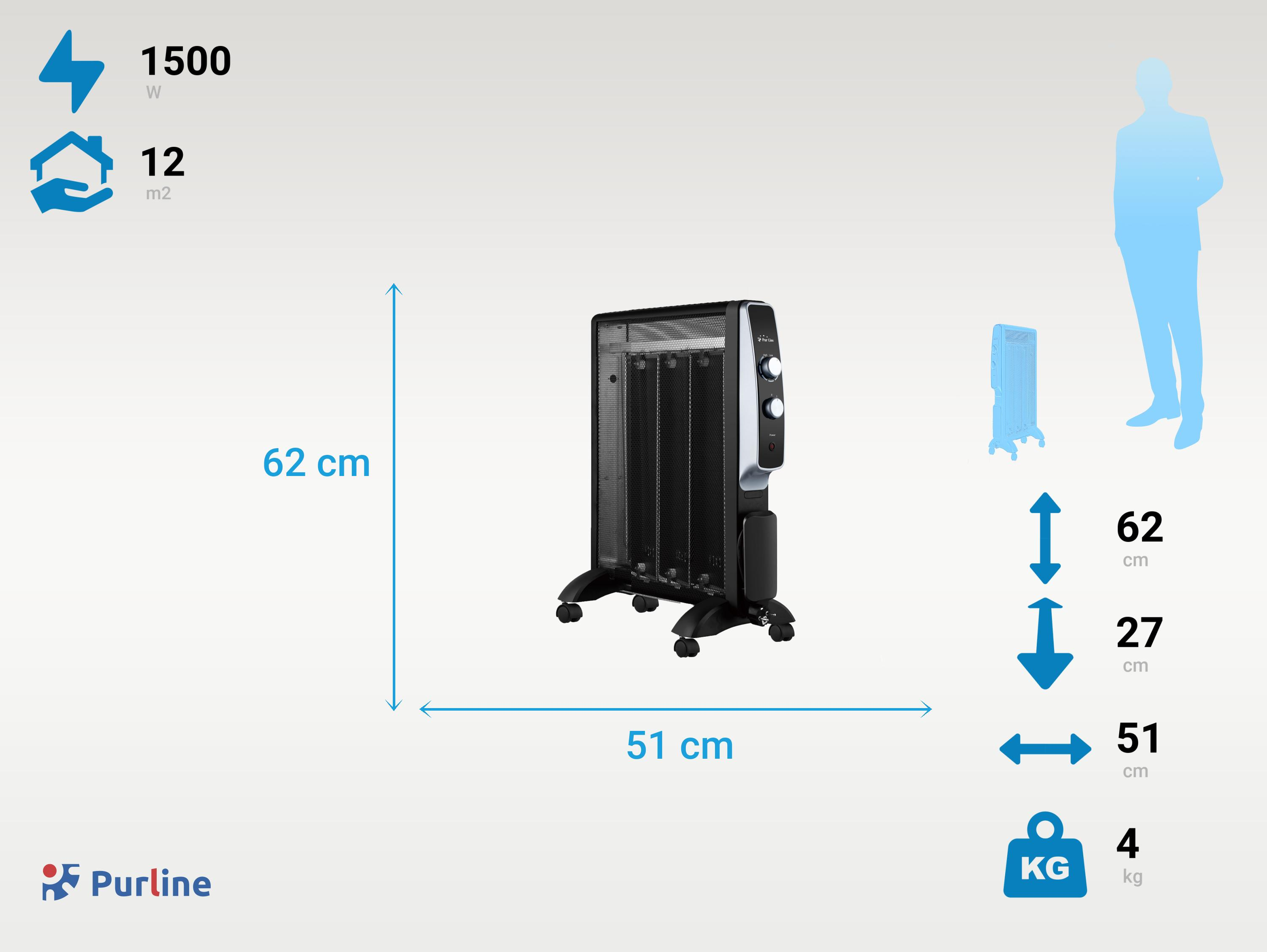 Glimmer mit (1500 PURLINE m²) Raumgröße: Strahler Glimmerheizkörper Elektrischer 12 Thermostat Watt,