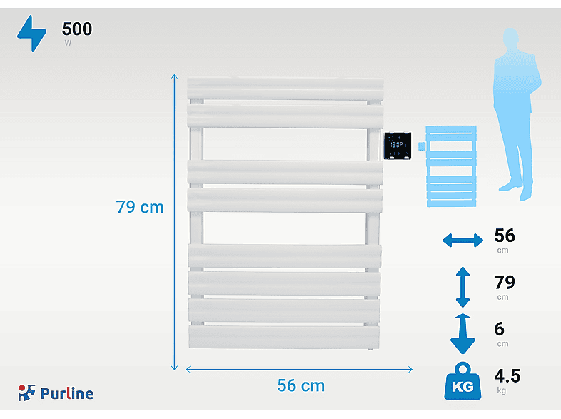 PURLINE Weißer Handtuchhalter mit Steuerung Handtuchhalter Watt) (500 drahtloser Elektrischer