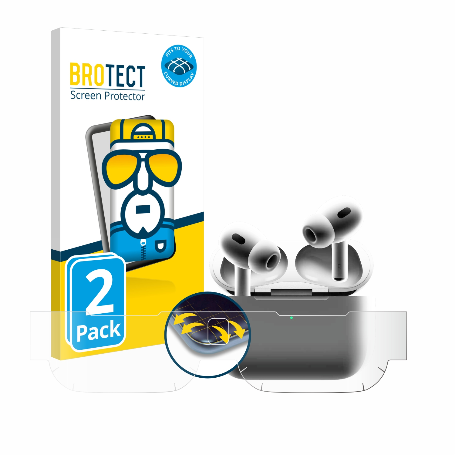 BROTECT 2x Flex Full-Cover 3D Gen.)) Pro Case Charging Curved Schutzfolie(für AirPods (2. MagSafe Apple
