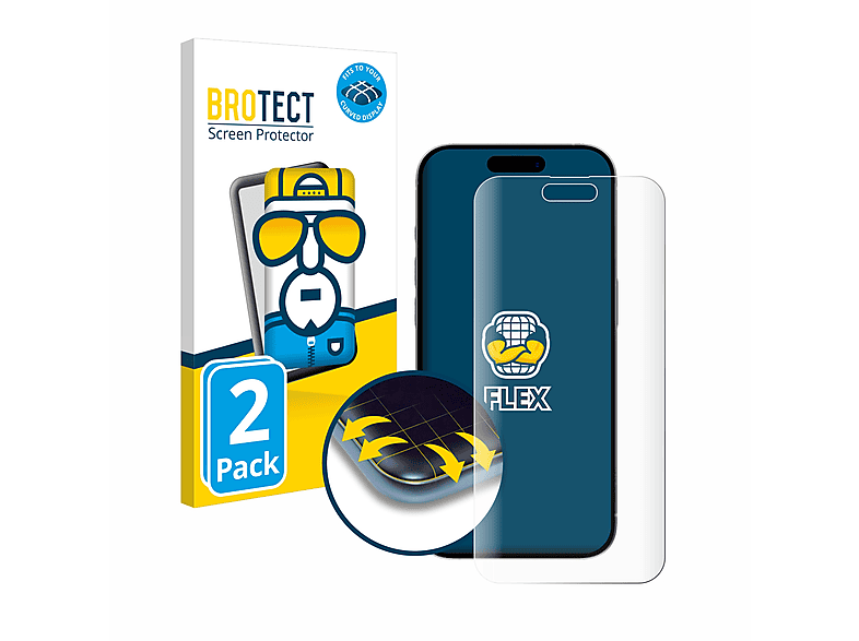 BROTECT 2x Flex Full-Cover 3D Curved Schutzfolie(für Apple iPhone 15 Pro Max)