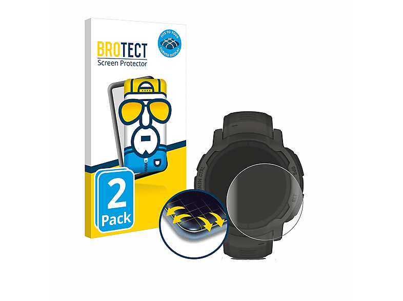 BROTECT 2x Flex Full-Cover 3D Curved Schutzfolie(für Garmin Instinct 2 Solar)