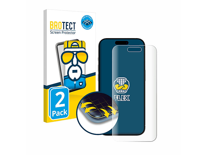 BROTECT 2x Flex Full-Cover 3D Apple Schutzfolie(für Curved 15) iPhone