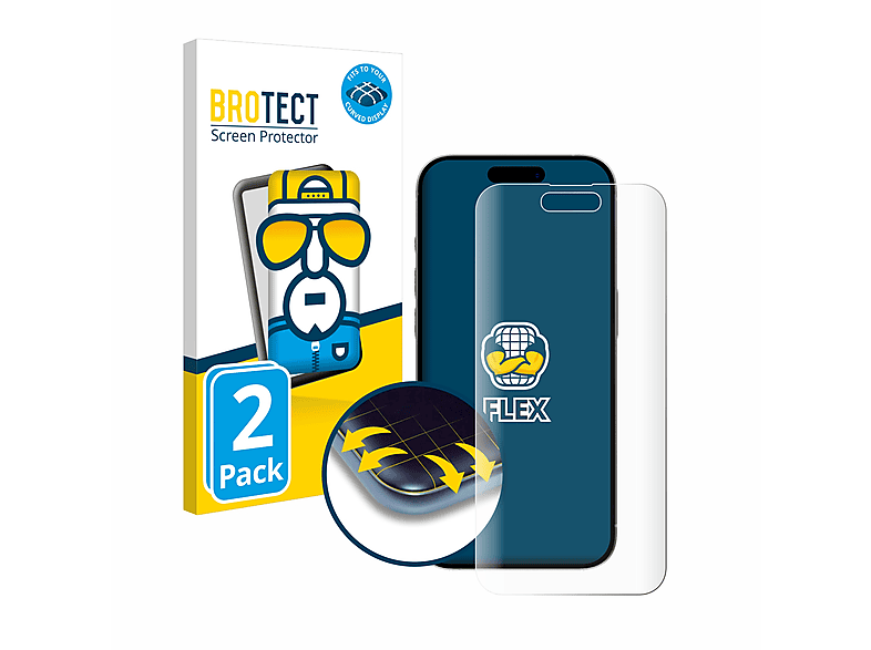 BROTECT 2x Flex iPhone Schutzfolie(für Full-Cover 15 Curved Pro) 3D Apple