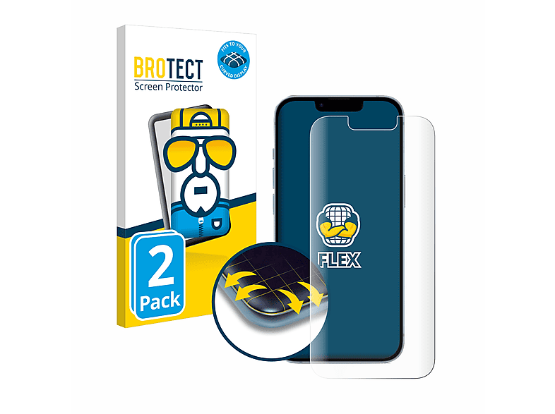 BROTECT 2x Flex iPhone Schutzfolie(für Curved 3D Full-Cover Apple 14)