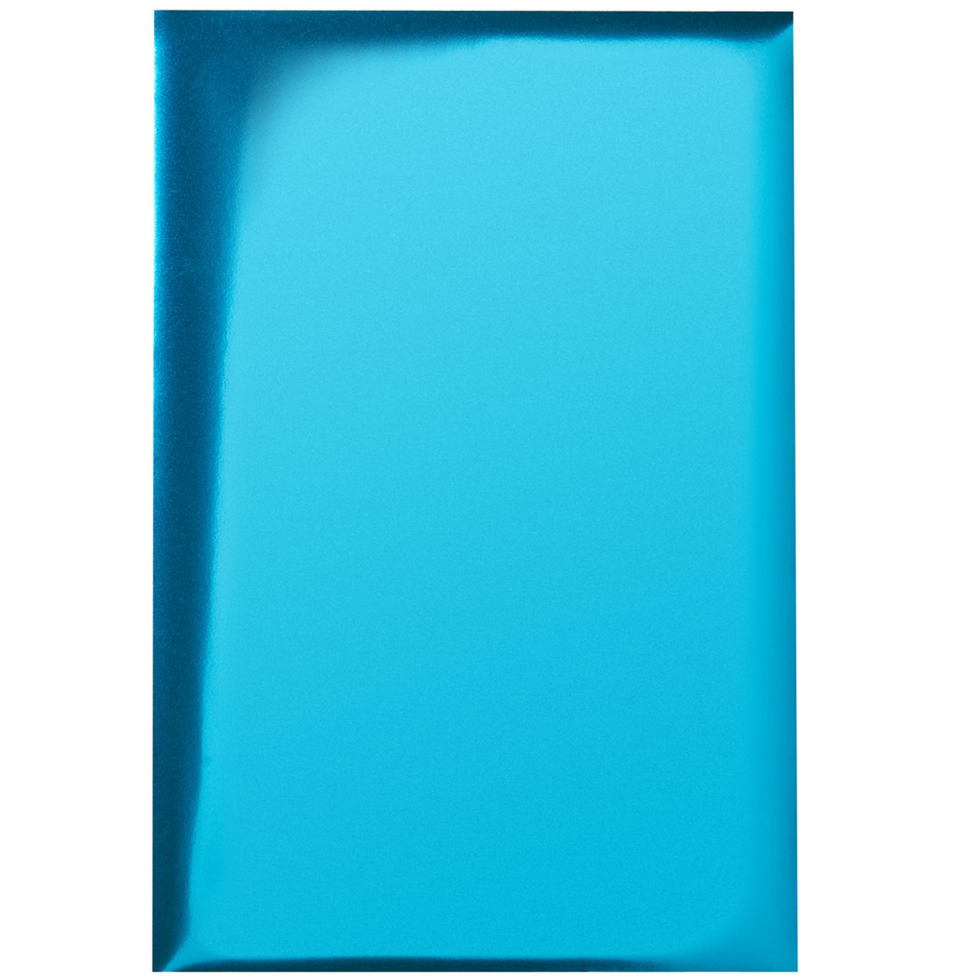 Blaues, glänzendes Papier. Rechteckige Form, mit leichtem Glanz. Weißer Hintergrund.