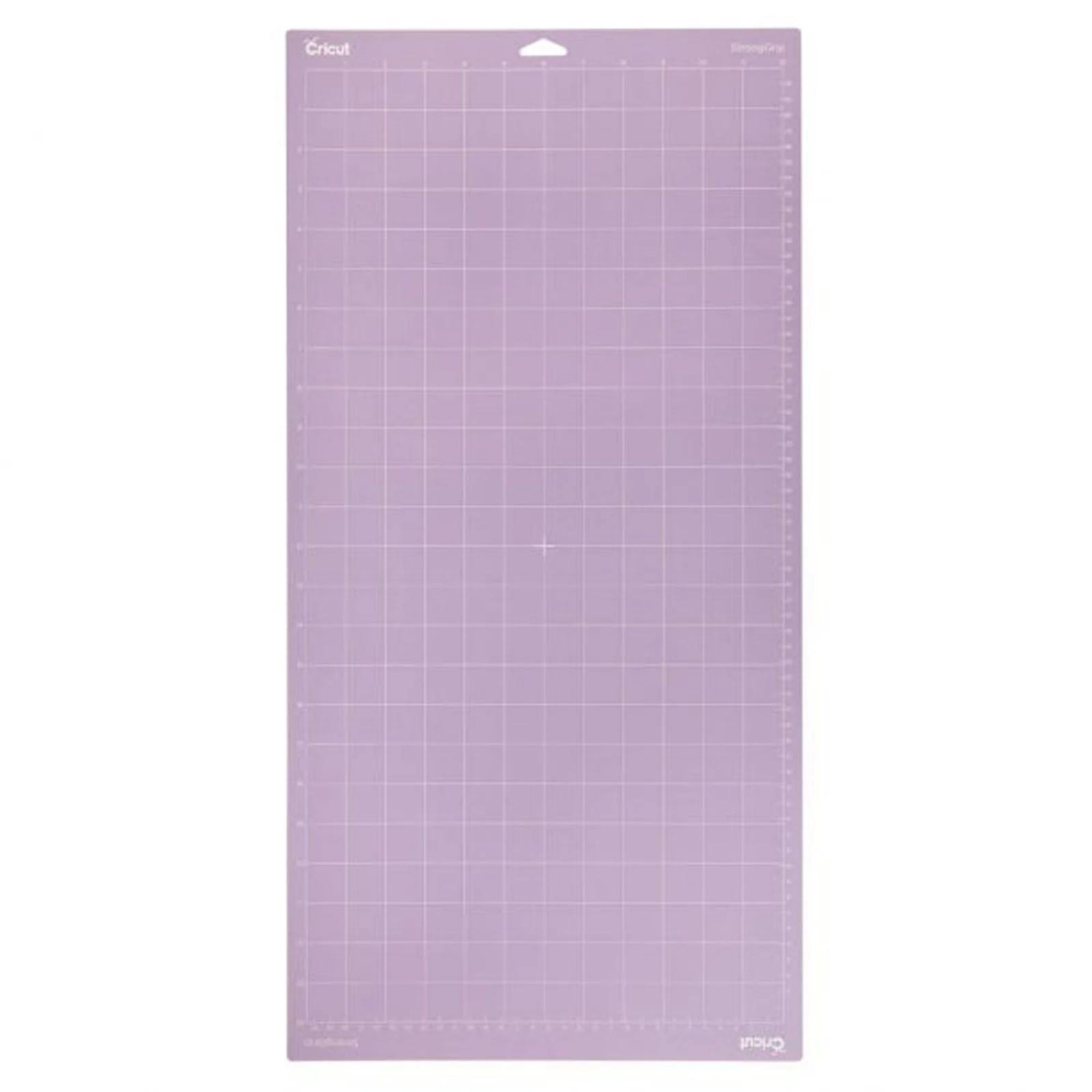 Lila Cricut Schneidematte mit Rasterlinien, rechteckige Form, weißer Hintergrund.