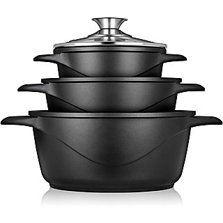 Batería de cocina - BRIEBE MGK-18 - Batería de Cocina Inducción 6 Piezas, Aluminio Fundido,  3 Ollas con Tapa, 24 cm, Ninguno