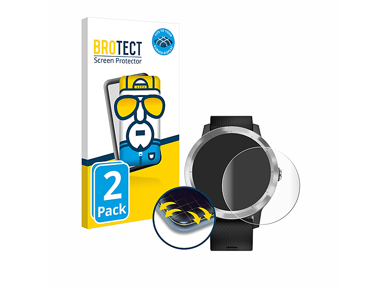 BROTECT 2x Flex Full-Cover 3D Curved Schutzfolie(für Garmin vivoactive 3) | Smartwatch Schutzfolien & Gläser