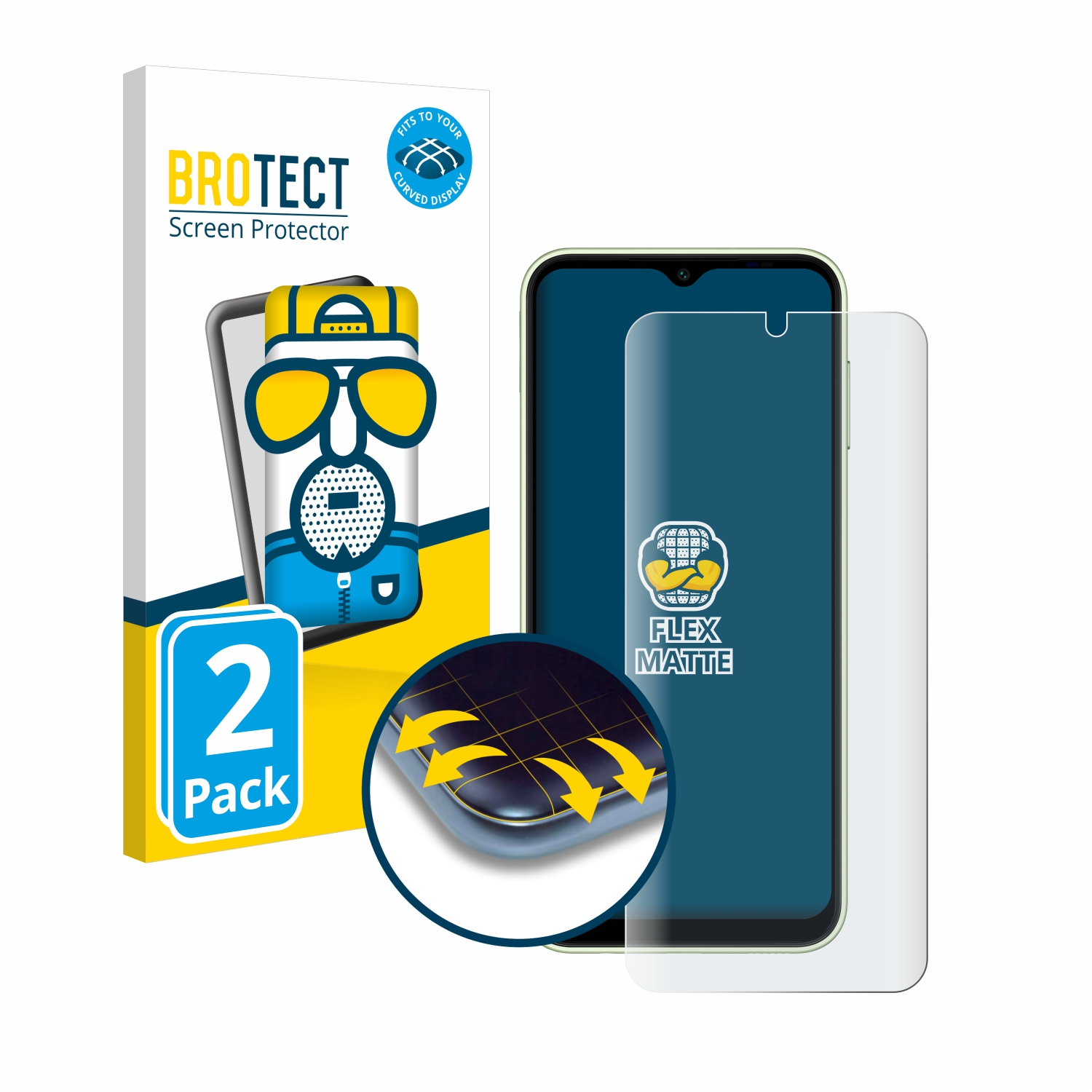 BROTECT 2x Flex Galaxy 3D Full-Cover Schutzfolie(für matt 5G) Samsung A14 Curved