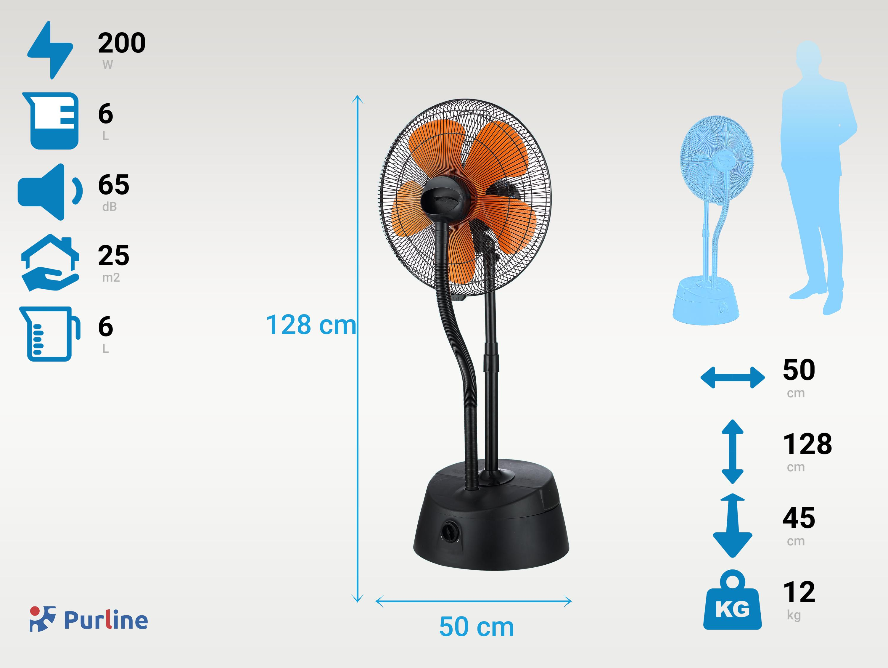 Watt) Schwarz Durchflussrate Nebelventilator PURLINE Standventilator hoher mit und (200 6-Liter-Tank