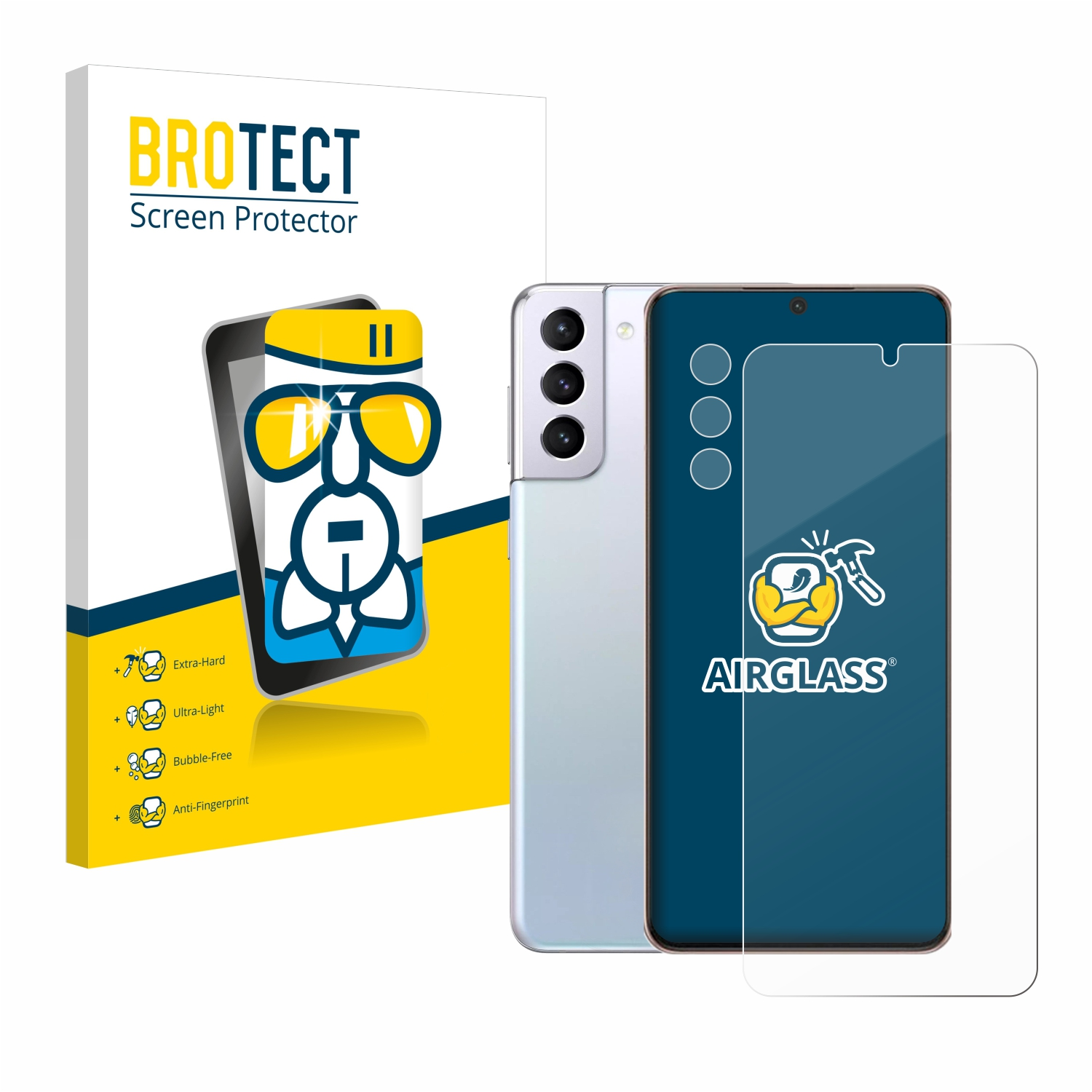 Smartphone mit Displayschutz und Verpackung.