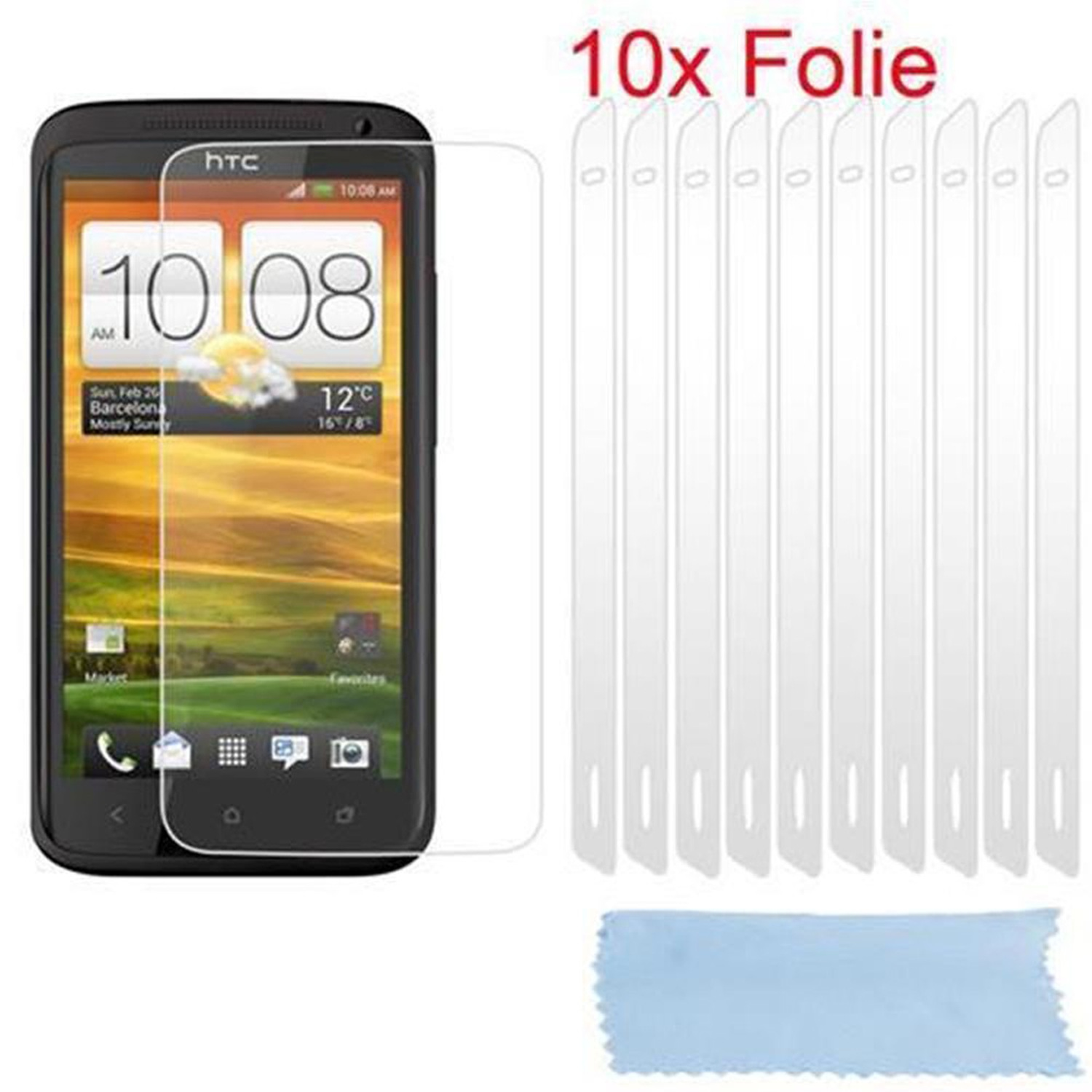Uno smartphone nero con protezione schermo e una confezione di protezioni schermo.