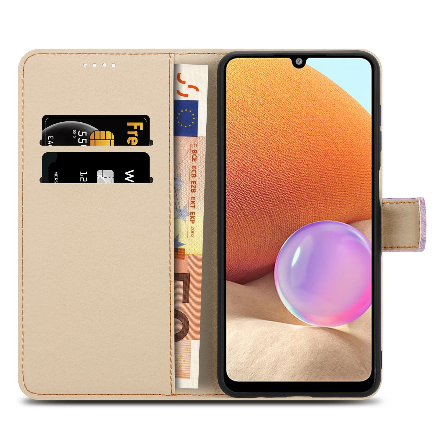 No. Samsung, Book Lila im 4G, Hülle Design, Bookcover, A32 CADORABO Marmor 5 Pink Print Galaxy