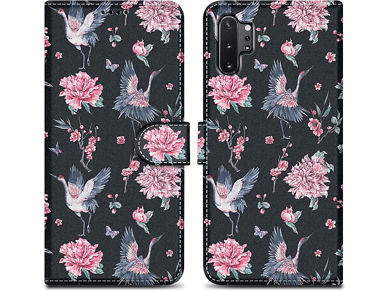 CADORABO Book Hülle im Print Design, Bookcover, Samsung, Galaxy NOTE 10 PLUS, Kranich & Blumen No. 9 | Bookcover