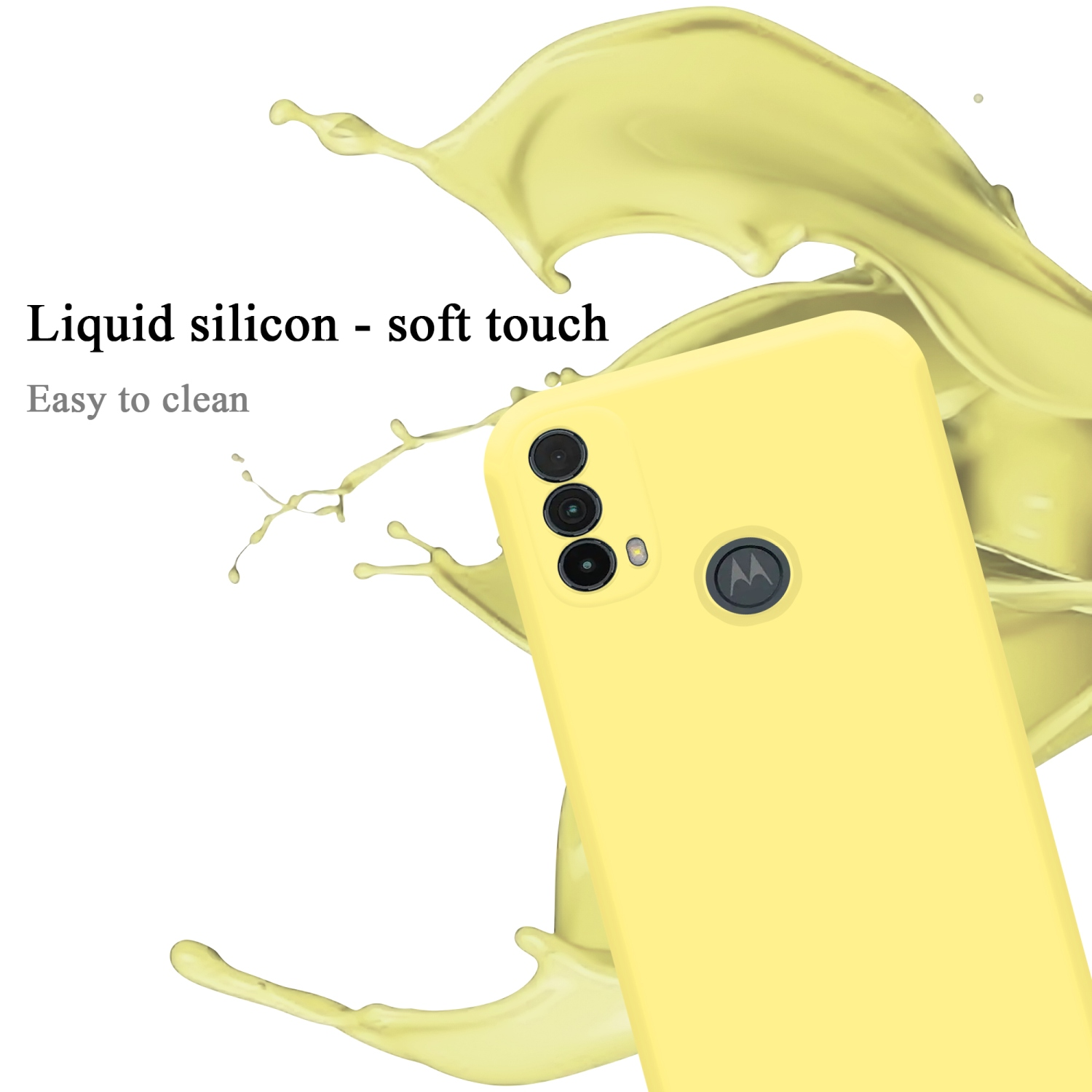 Una custodia per telefono gialla con un'esplosione di liquido giallo.