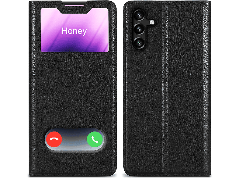 Samsung, Book Bookcover, SCHWARZ KOMETEN 5G, View Galaxy A13 Doppelfenster Hülle, CADORABO