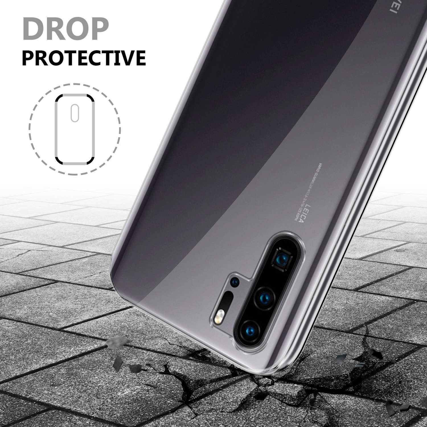 Transparente Handyhülle auf einem Telefon. Klare Hülle hat einen Gradienteneffekt und drei Kameras.