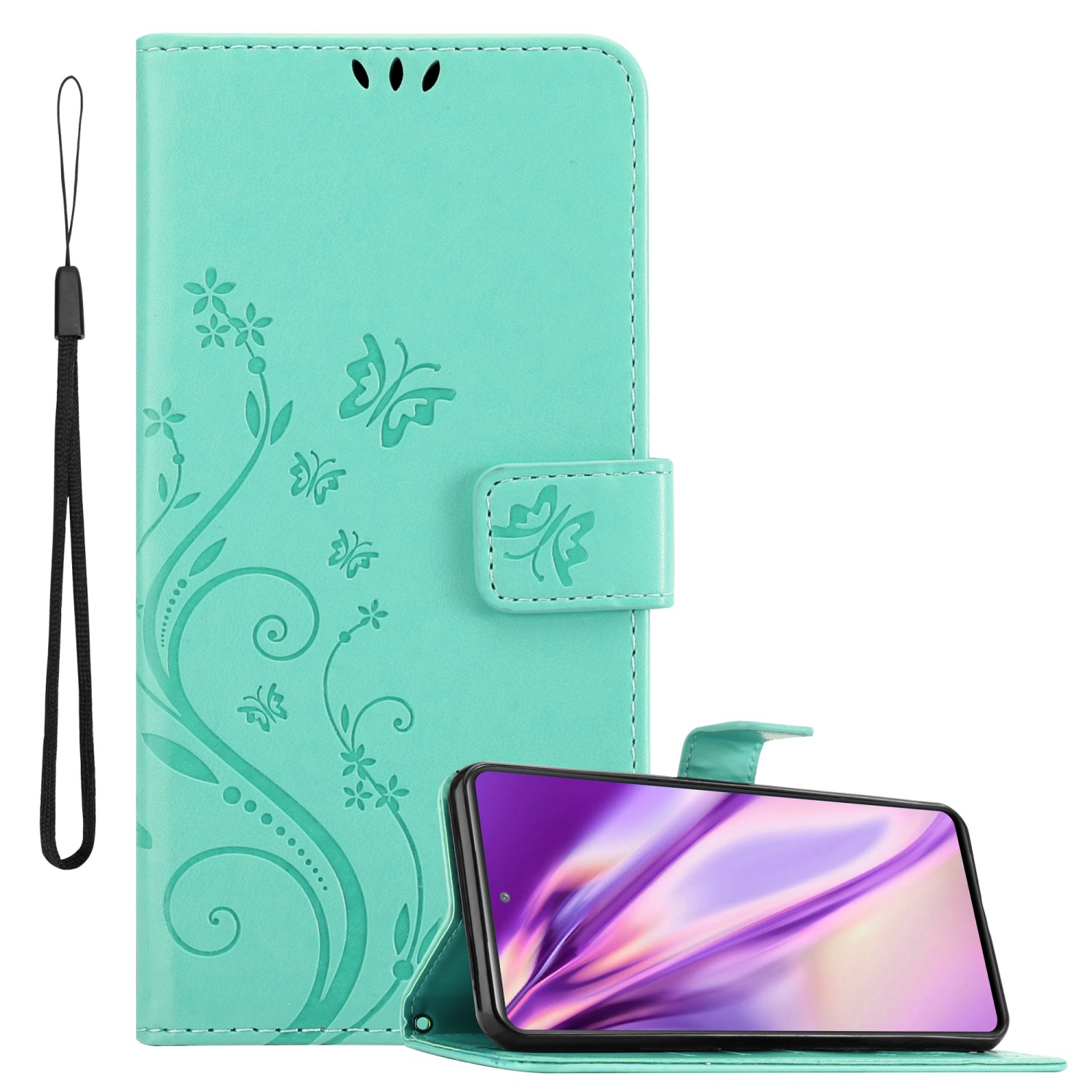 Flower FLORAL TÜRKIS Samsung, CADORABO FE, Hülle Bookcover, S20 Muster Blumen Galaxy Case,