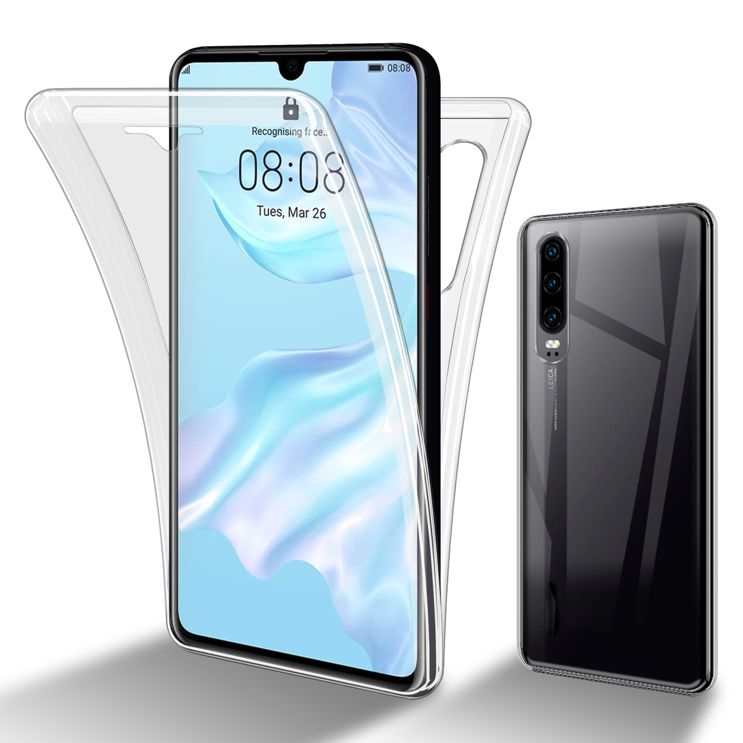 Un telefono a cui viene applicata una protezione per lo schermo. Il telefono ha lo schermo aperto.