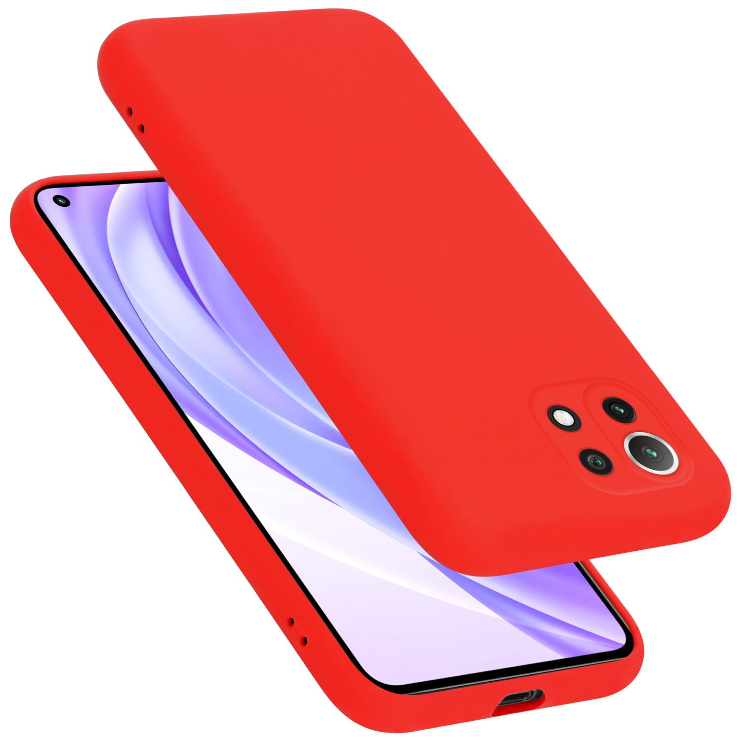 Rote Handyhülle mit Telefon. Das Telefon befindet sich in der Hülle.