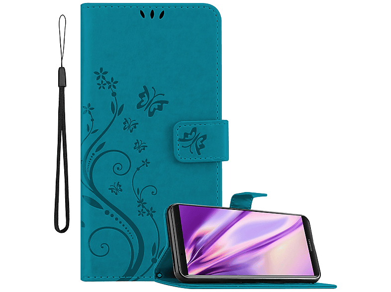 CADORABO Hülle Blumen Muster Flower Case, Bookcover, Huawei, MATE 10 PRO, FLORAL BLAU