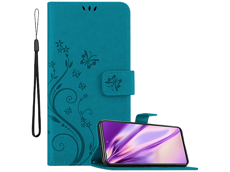 Flower Galaxy Bookcover, Case, CADORABO Hülle FE, BLAU Muster S20 Blumen Samsung, FLORAL