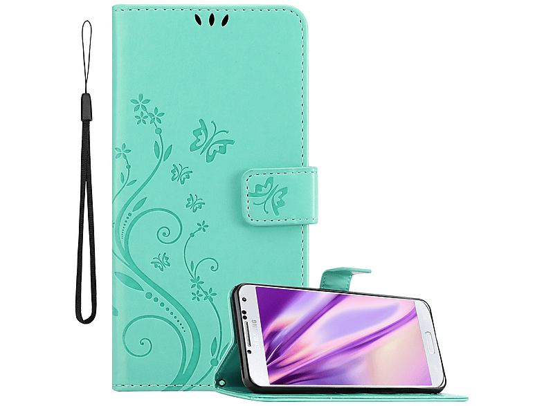 TÜRKIS Flower Case, CADORABO Blumen Muster Samsung, FLORAL Hülle S4, Bookcover, Galaxy