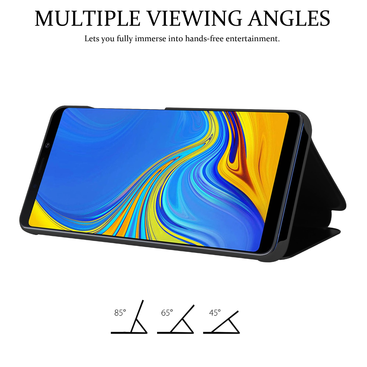 A9 Galaxy Spiegel TURMALIN Handyhülle Book, Bookcover, CADORABO View SCHWARZ Smart 2018, Samsung,