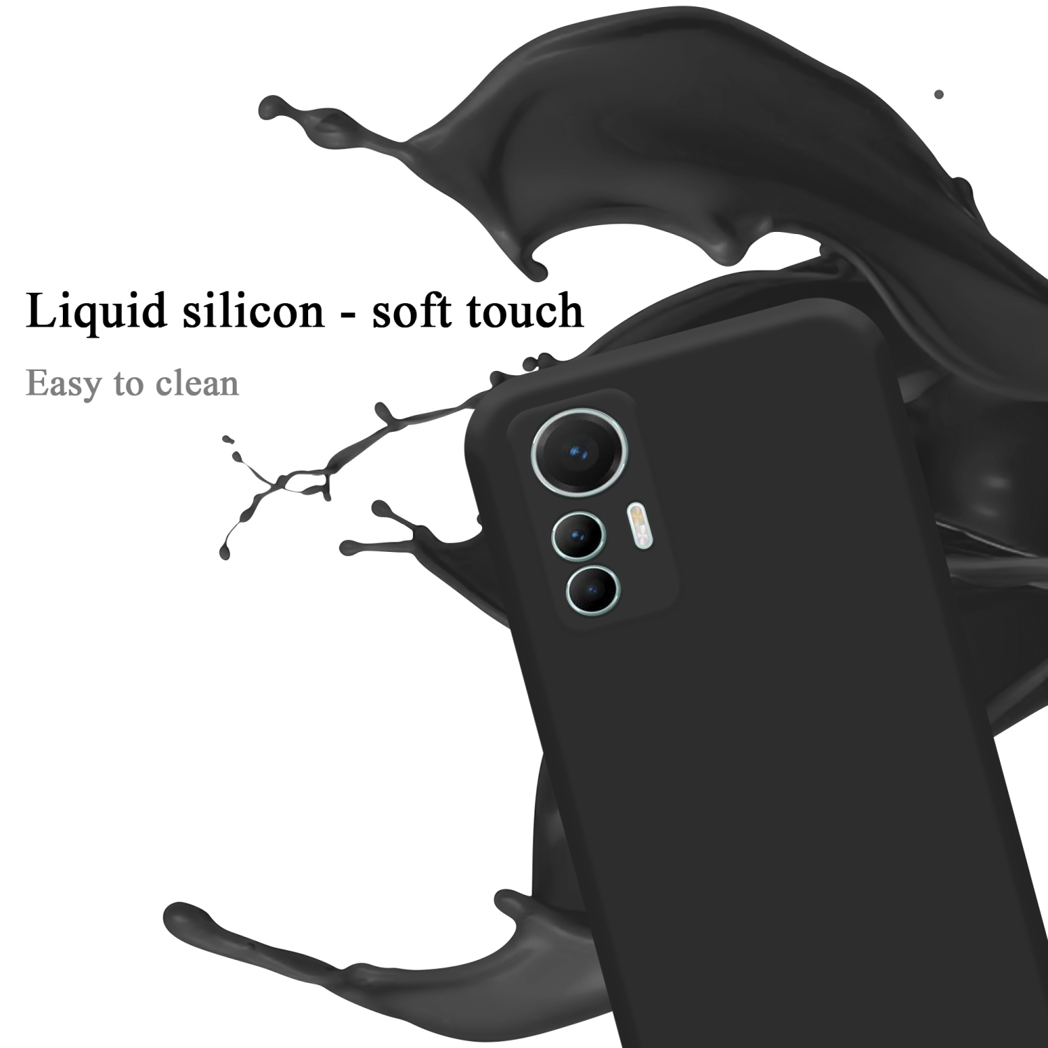 CADORABO Hülle im Backcover, Xiaomi, 12 SCHWARZ Style, LITE, Silicone Liquid LIQUID Case
