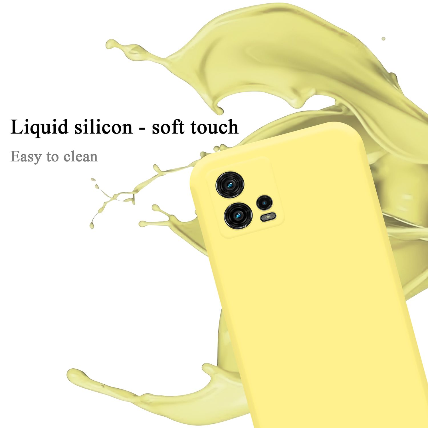 Custodia gialla per telefono con telefono, silicone liquido soft touch, facile da pulire.