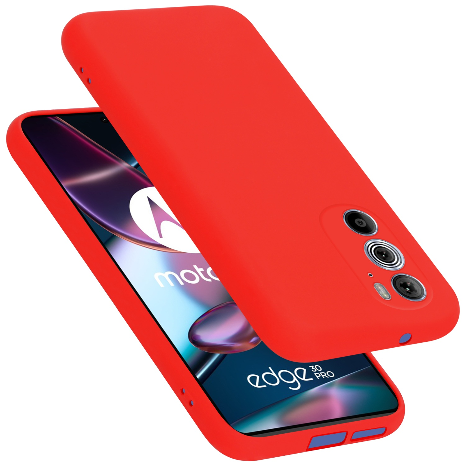 Rote Handyhülle mit rotem Telefon. Die Handyhülle ist geöffnet.