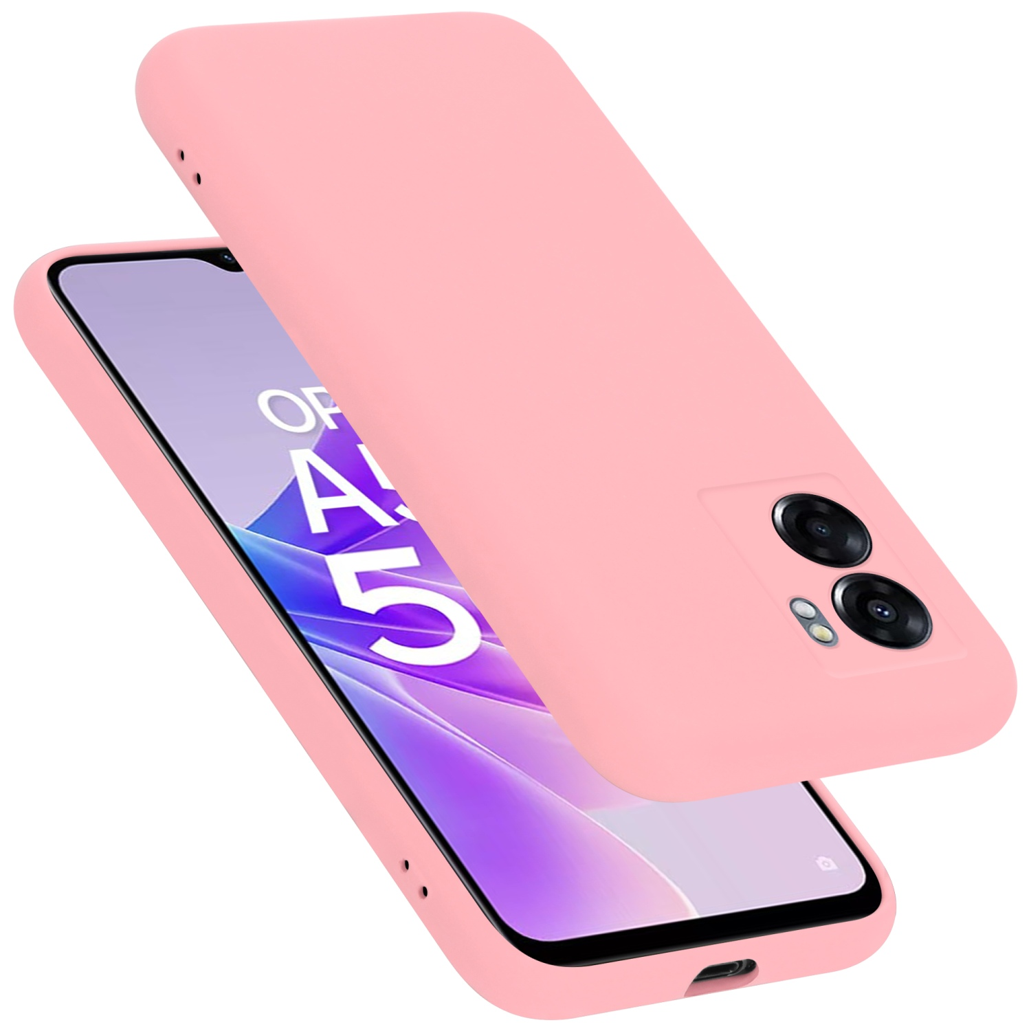 Rosa Handyhülle mit rosa Telefon. Die Handyhülle ist geöffnet.