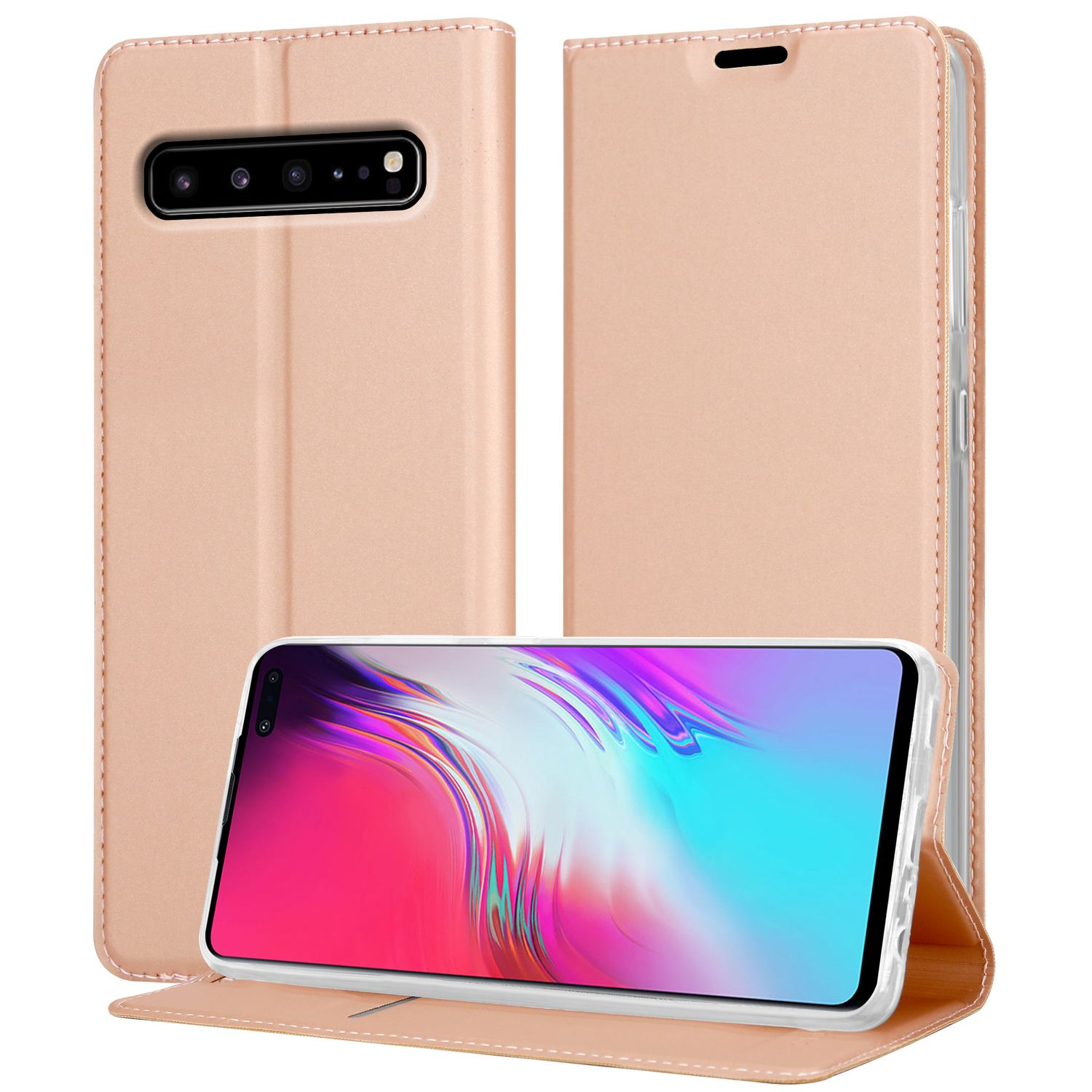 Handyhülle mit einem Telefon. Telefon ist offen. Weißer Hintergrund.