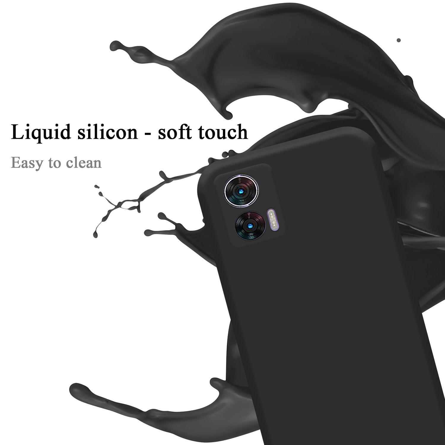 Schwarzes Telefon mit schwarzem Spritzer aus flüssigem Silikon.