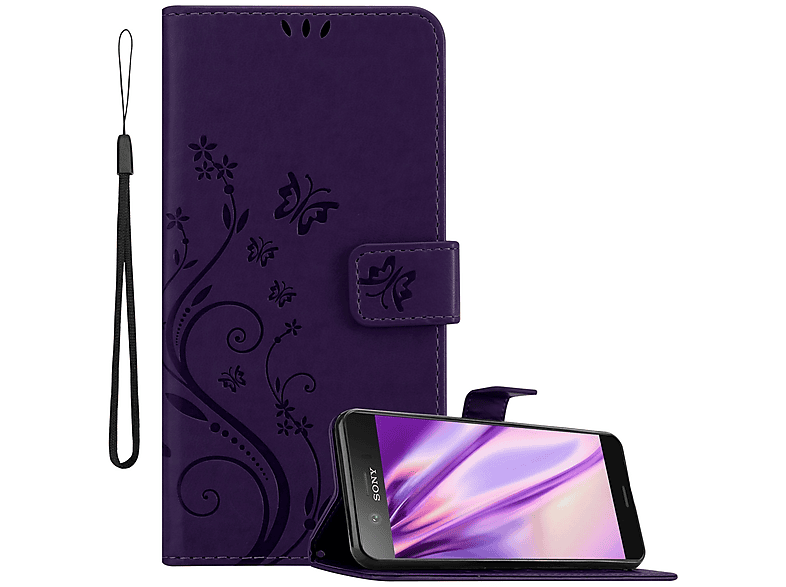 CADORABO Hülle Blumen Muster Flower Case, Bookcover, Sony, Xperia XZ1 COMPACT, FLORAL DUNKEL LILA