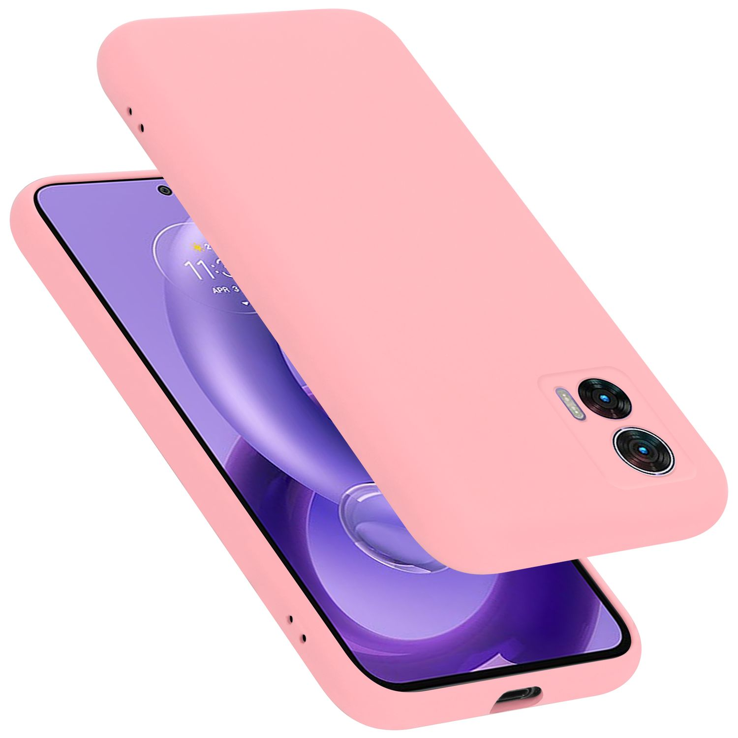 Rosa Handyhülle mit passendem Handybildschirm. Hülle teilweise geöffnet, zeigt das Telefon.