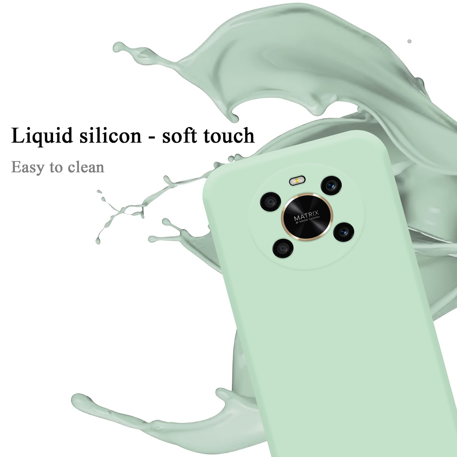 Custodia verde menta con 4 fotocamere. Silicone liquido - tocco morbido.