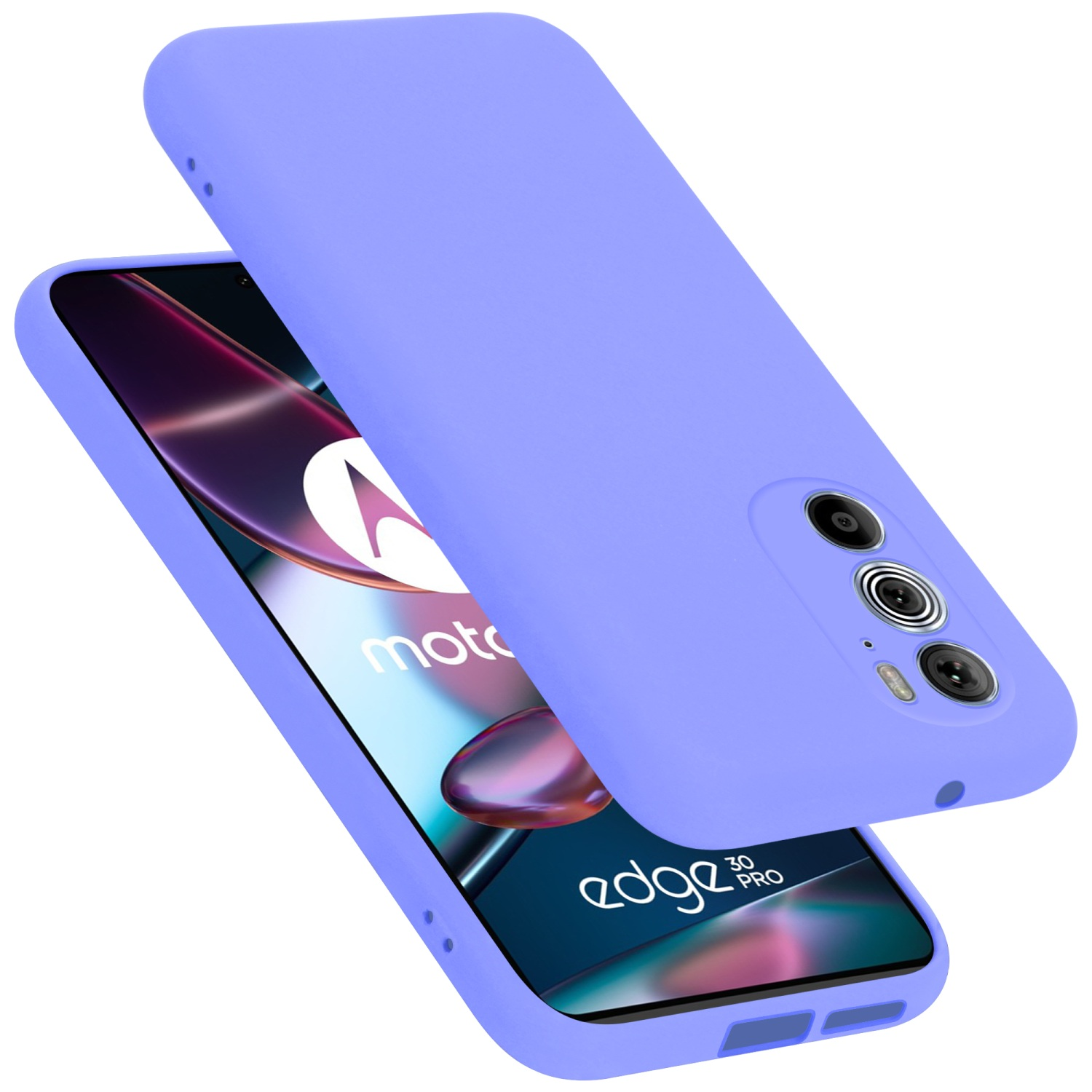 Lilafarbene Handyhülle und eine Handyhülle davor. Das Telefon ist auch lila.
